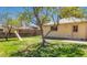 Private backyard boasts mature tree providing plenty of shade with a swing set and a playhouse at 2548 S Zurich Ct, Denver, CO 80219