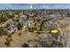 Aerial view of a neighborhood near the High Line Canal Trail and DTC, showcasing community and surrounding landscape at 4212 E Orchard Pl, Centennial, CO 80121