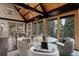 Cozy sitting area with vaulted ceilings, wood beams, a round table, and inviting chairs with a natural view at 116 Ramona Rd, Golden, CO 80403