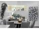 Dining room with seating for six under a modern light fixture and a view of a piece of artwork and a beverage center at 2224 W 37Th Ave, Denver, CO 80211