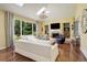 Bright living room featuring a fireplace, built-in shelving, hardwood floors, and large windows with natural light at 9141 Roundtree Dr, Highlands Ranch, CO 80126