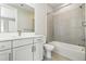 Modern bathroom featuring sleek white cabinetry, bathtub, and tiled shower at 9329 Russell Cir, Arvada, CO 80007