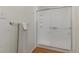 Clean bathroom with a newly remodeled shower with sliding glass door at 9650 Huron St # 12, Thornton, CO 80260