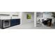 Finished basement with wet bar, modern shelving, and blue cabinetry at 6330 E Irwin Pl, Centennial, CO 80112