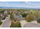 Beautiful aerial view of a home surrounded by lush landscaping and neighborhood with stunning mountain views at 10029 Winterthur Ct, Highlands Ranch, CO 80129