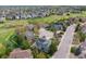 Expansive aerial view showcasing the property, lush landscaping, and a vibrant neighborhood with mountain views at 10029 Winterthur Ct, Highlands Ranch, CO 80129