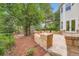 Picturesque backyard with a stone patio, brick accents, and verdant landscaping, creating a private oasis at 22019 E Arbor Dr, Aurora, CO 80016
