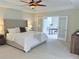 Comfortable bedroom featuring neutral color palette, ceiling fan, and adjacent office at 22019 E Arbor Dr, Aurora, CO 80016