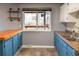 Functional kitchen space with blue cabinets, stainless steel sink, and ample counter space at 5063 W 61St Ave, Arvada, CO 80003