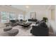Staged living room featuring neutral walls, large windows, and modern furniture creating a cozy atmosphere at 4414 Walden St, Denver, CO 80249