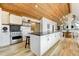 Modern kitchen boasting white cabinetry, a large island, and stainless steel appliances at 5396 Bear Mountain, Evergreen, CO 80439