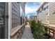 Exterior view of a walkway highlighting backyard landscaping and access between homes at 1126 S Yampa St, Aurora, CO 80017