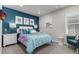 Bedroom with teal accent wall and purple bedding at 1126 S Yampa St, Aurora, CO 80017