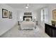 Calm bedroom with neutral carpet, two side tables, and a decorative headboard at 4670 E Euclid Cir, Centennial, CO 80121