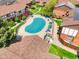 Aerial view of complex with pool at 3855 S Monaco St # 166, Denver, CO 80237
