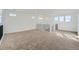 Bright bonus room featuring neutral carpeting, lots of natural light, and a modern wrought iron railing at 907 Congress Pl, Elizabeth, CO 80107