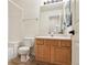 Clean bathroom, featuring a vanity, toilet and shower/tub combo at 4452 S Auckland Ct, Aurora, CO 80015