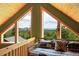 Bedroom with triangular windows offering scenic views of trees and mountains at 10436 Jeanette Ct, Morrison, CO 80465