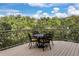 Spacious wooden deck perfect for outdoor entertaining with metal railings and beautiful wooded scenery at 145 Capulin Pl, Castle Rock, CO 80108