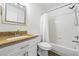 Updated bathroom with granite countertops, new hardware, tub, shower, and modern fixtures at 1203 S Zeno Way # B, Aurora, CO 80017
