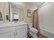 Bright bathroom featuring white vanity, modern fixtures, and tub with shower at 5189 Vivian St, Wheat Ridge, CO 80033