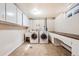 Functional laundry room with a sink, modern washer and dryer, and built-in cabinets for storage at 3180 S Albion St, Denver, CO 80222