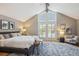 Spacious bedroom boasts vaulted ceilings, a huge window and neutral decor at 7866 S Valentia Way, Centennial, CO 80112