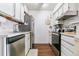 Clean and functional kitchen featuring stainless steel appliances, white cabinets, and modern backsplash at 10150 E Virginia Ave # 19-303, Denver, CO 80247