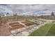 Landscaped backyard with raised garden beds, stone pathways, and a wood fence at 4903 Basalt Ridge Cir, Castle Rock, CO 80108