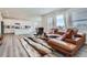 Open-concept living room showcasing laminate flooring and seamless access to the kitchen and dining area at 4903 Basalt Ridge Cir, Castle Rock, CO 80108