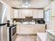 Modern kitchen with stainless steel appliances, white cabinetry, and mosaic backsplash at 3304 W 3Rd Ave, Denver, CO 80219
