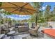 Comfortable outdoor seating area with umbrellas offering partial views of the mountains at 24768 Foothills N Dr, Golden, CO 80401