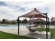 Community pool and surrounding area, featuring shaded seating, manicured grass, and neighborhood views at 16063 E 106Th Ct, Commerce City, CO 80022