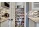 Pantry featuring built-in shelves and ample storage space at 15804 Elizabeth E Cir, Thornton, CO 80602