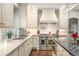 The kitchen features stainless appliances, white cabinetry, subway tile backsplash, and marble countertops at 7836 S Fairfax Ct, Centennial, CO 80122