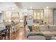 Open concept living area showcasing a kitchen, dining area, and living room with hardwood floors and natural light at 7836 S Fairfax Ct, Centennial, CO 80122