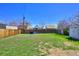 Spacious backyard featuring a wooden fence, green grass, and a storage shed, ideal for relaxation at 3640 Elm St, Denver, CO 80207