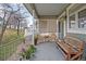 Covered porch featuring comfortable wooden seating and pleasant outdoor view at 87 Canongate Ln, Highlands Ranch, CO 80130