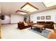 Basement living area with comfortable brown sofa, TV and rug at 7500 E Dartmouth Ave # 16, Denver, CO 80231