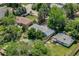 Aerial view of the property, showing the backyard with a fire pit, landscaping, and proximity to other homes at 2440 Saulsbury St, Lakewood, CO 80214