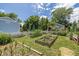 This backyard garden features raised beds, flowers, trees, and a shed at 2440 Saulsbury St, Lakewood, CO 80214