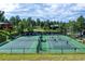 Community tennis courts with players engaged in a game, surrounded by lush trees and a clear blue sky at 929 Coneflower Dr, Golden, CO 80401