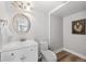 Clean bathroom with a white vanity, brushed nickel faucet, and decorative mirror at 9951 Winona St, Westminster, CO 80031