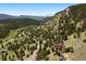 Scenic aerial view of the home nestled in a lush valley, showcasing its serene mountain setting and natural beauty at 33095 Bergen Mountain Rd, Evergreen, CO 80439