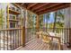 Balcony with views of trees, and table and chair set at 100 Now Colorado Ct # D1, Breckenridge, CO 80424