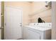 Laundry room includes a white washer and dryer, wire shelving and convenient access to the exterior at 7432 S Quail Cir # 1818, Littleton, CO 80127