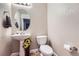 Powder room featuring a pedestal sink with decorative sunflower arrangement and an oval mirror at 1824 Morningview Ln, Castle Rock, CO 80109