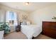 Bright bedroom featuring a large window, plant, dresser, and cozy white bedding at 10554 Casper Pt, Parker, CO 80134