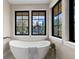 Bright bathroom showcasing a freestanding tub and modern black-framed windows at 1100 S Elizabeth St, Denver, CO 80210