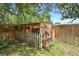 Well maintained chicken coop in fenced backyard with mature foliage at 8304 Eaton Way, Arvada, CO 80003